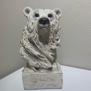 Hand carved wooden Polar Bear Head Figurine